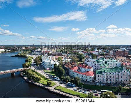 Vyborg Russia September 3 2016: panorama of Vyborg from the lookout tower in the Vyborg castle in Vyborg Russia