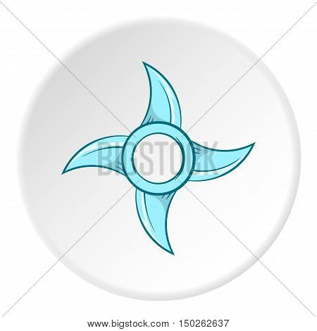 Ninja shuriken icon in cartoon style isolated on white circle background. Weapon symbol vector illustration