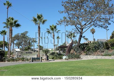 LAGUNA BEACH, CALIFORNIA - OCTOBER 3, 2016: Heisler Park. Stretching along the bluffs this oceanfront park has walking trails, gardens, a marine refuge, picnic tables and barbeques.