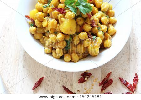 Indian,Pkaistani,Nepali cuisine, Spicy chickpeas with potato curry