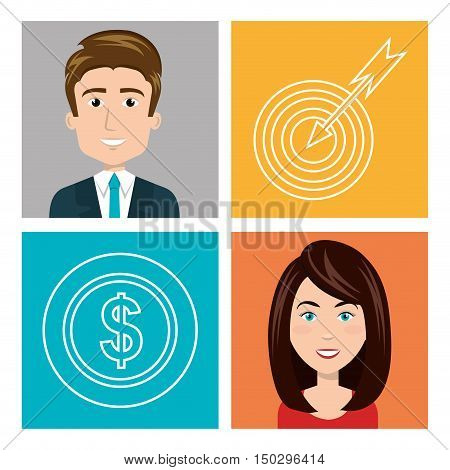 time management and business icon set inside frames. colorful design. vector illustration
