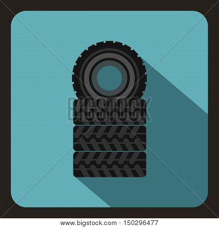 Pile of black tires icon in flat style on a baby blue background vector illustration
