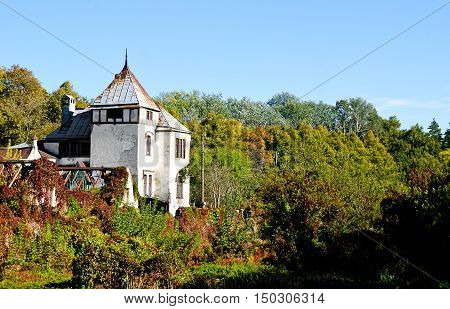 The White mansion on blue sky in Sharovka Ukraine