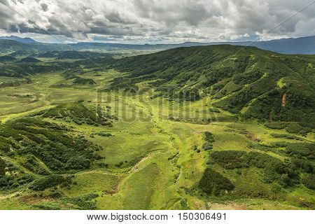 Kronotsky Nature Reserve on Kamchatka Peninsula. View from the helicopter.