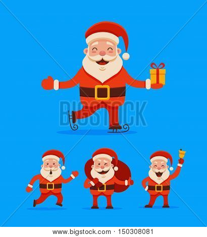 Cartoon Santa Claus Set for Your Christmas and New Year greeting Design or Animation. Vector isolated  illustration of Santa Claus different poses and different emotions in colorful flat style