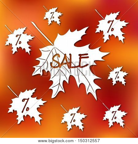 Stock vector card template for autumn sale. Abstract blurred orange background and fall leafs.Template for poster banner greeting card invitation.