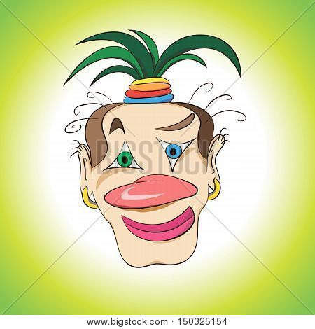 face funny interesting circus clown with a palm on his head vector illustration