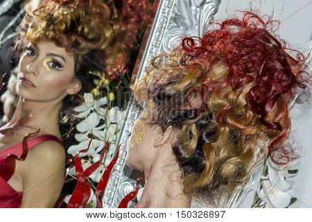 CAGLIARI, ITALY - November 22, 2015: Discovery Extro (fashion makeup and wigs) at the Fiera di Cagliari - Sardegna