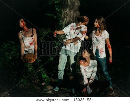 Halloween People With Pumpkin And Blood