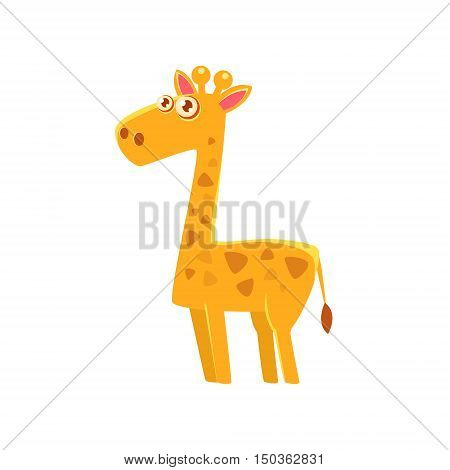 Giraffe Toy Exotic Animal Drawing. Silly Childish Illustration Isolated On White Background. Funny Animal Colorful Vector Sticker.