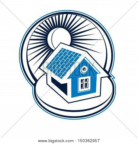 Real Estate Concept. Illustration Of House On Sunset Background, Vector Design Element. Simple House