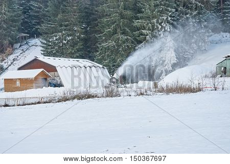 Snow Making Machine Make Snow At Ski Resort