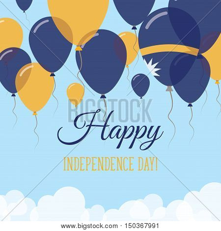 Nauru Independence Day Flat Greeting Card. Flying Rubber Balloons In Colors Of The Nauruan Flag. Hap