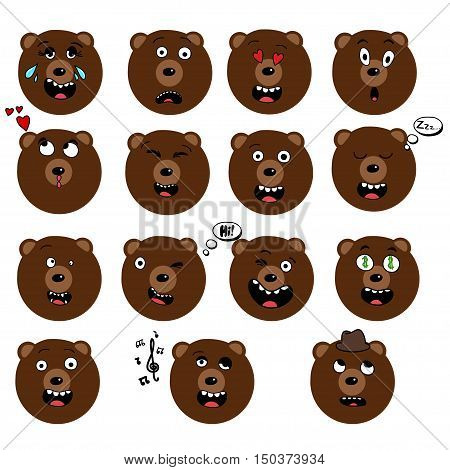 set of fun emotions bears mileys isolated on white background. EPS