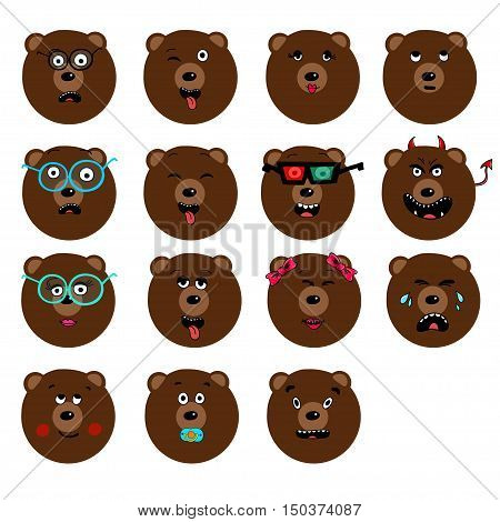 set of fun emotions bears mileys isolated on white background. EPS