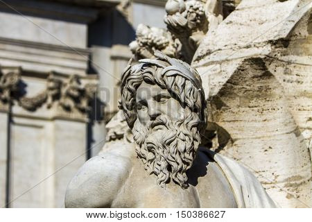 Detail Of Fontana Dei Quattro Fiumi On Piazza Navona In Rome