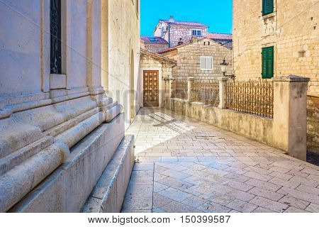 View at old stone architecture in town Split, one of main touristic  places in Croatia, Europe.
