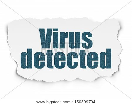 Protection concept: Painted blue text Virus Detected on Torn Paper background with  Hand Drawn Security Icons