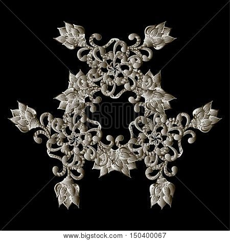Christmas snowflake crystal precious. Beautiful jewelry medallion brooch decoration on neck mandala frame. Fashion pattern brilliant stones silver applique rhinestones jeweler - stock vector