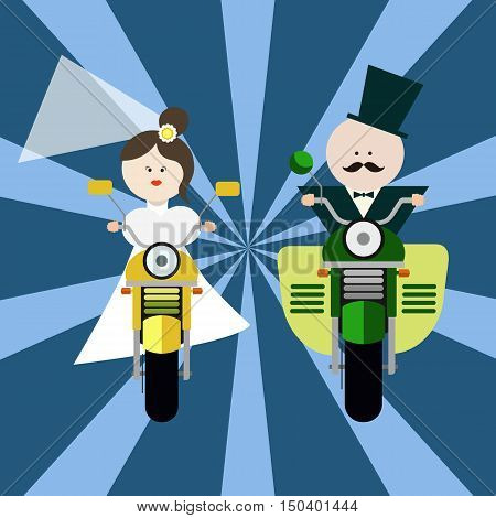Vector illustration of a bride and groom on a motorcycle