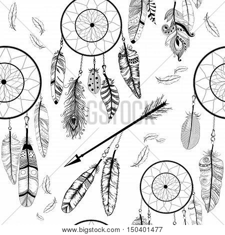 Vector seamless pattern with Native indian dream catcher