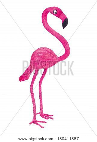 Pink flamingo toy on a white background