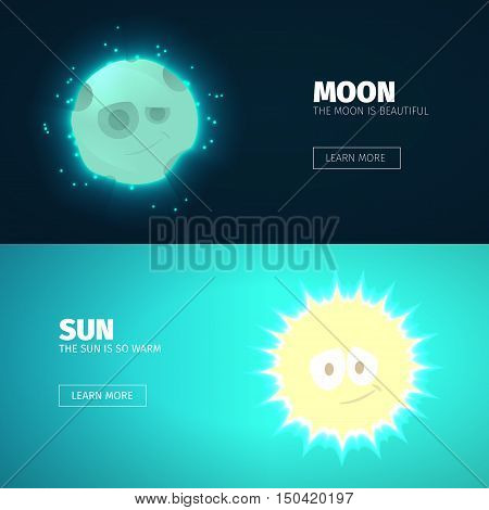 cute moon and sun horizontal banners for web