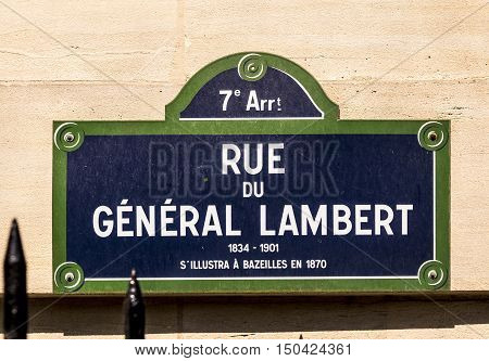 Rue Du General Lambert - Old Street Sign In Paris