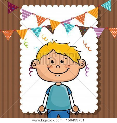 avatar boy smiling with colorful pennats birthday decoration. vector illustration