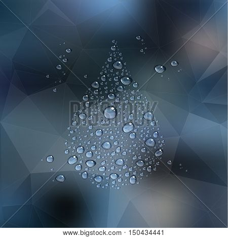 Transparent water drops on trendy blurred polygonal background