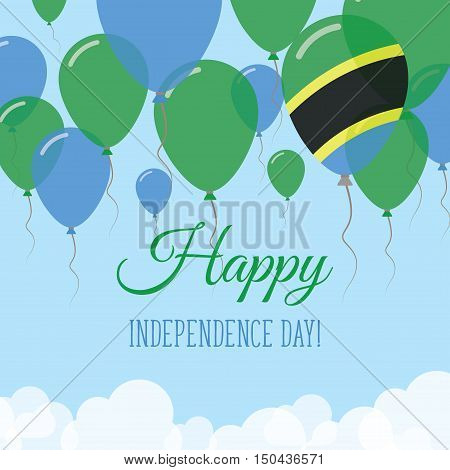 Tanzania, United Republic Of Independence Day Flat Greeting Card. Flying Rubber Balloons In Colors O
