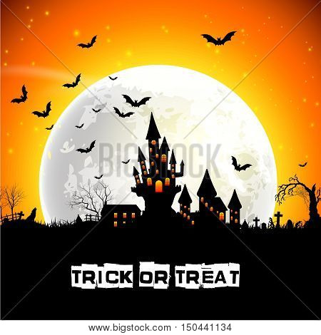 Vector illustration of Halloween scary castle on full moon background
