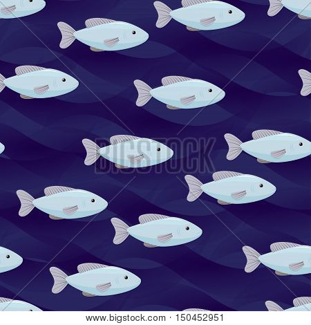 flock of fishes seamless pattern blue dark blue waves eps10