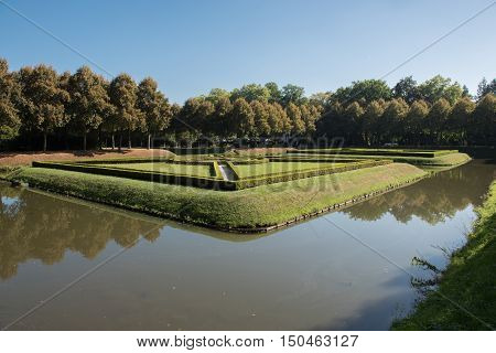 ornamental park in Kleve in Germany with moat