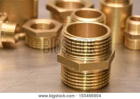 Brass Fittings for Water and Gas Closeup