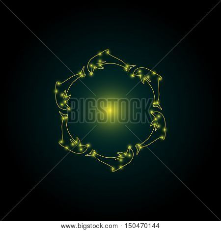 Abstract Dolphin, bright background, yellow on a blue background
