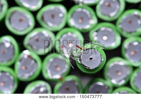 Group of green coaxial tv cables closeup