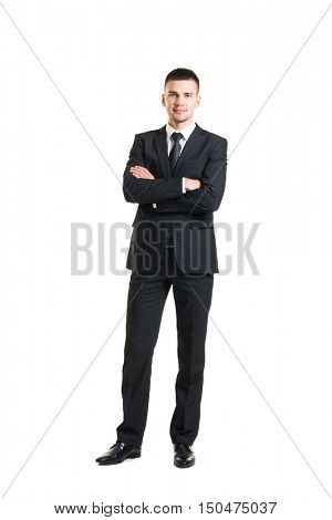 Young and confident business man. Businessman in suit isolated on white. 
