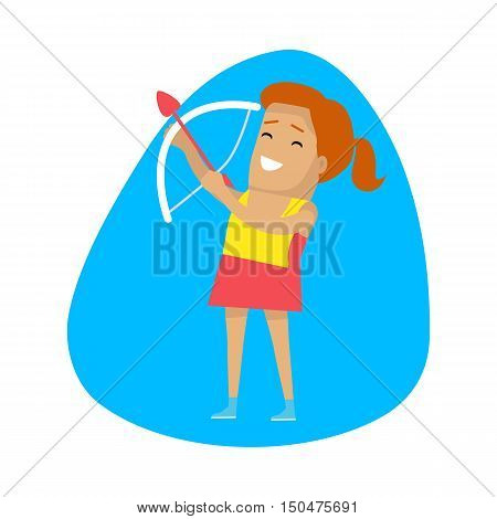 Woman archery, sports icon. Female athlete in sports uniform practicing archery. Olympic species of event. Vector pictograms for web, print and other projects. Summer olympic games symbols