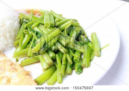 Stir-fried Chinese Morning Glory, Water Spinach, Tumis Kangkung, Stir Fried Morning Glory .phad Puk