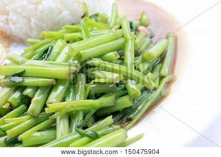 Stir-fried Chinese Morning Glory, Water Spinach, Tumis Kangkung, Stir Fried Morning Glory .phad Puk