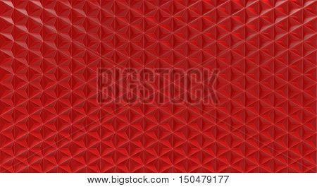 3D vector polygonal geometric triangular shape pattern background in red glass material