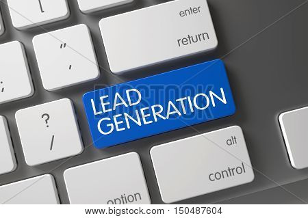 Lead Generation Concept Laptop Keyboard with Lead Generation on Blue Enter Button Background, Selected Focus. 3D Render.
