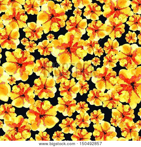 Lovely floral seamless pattern illustration of yellow flower on dark background