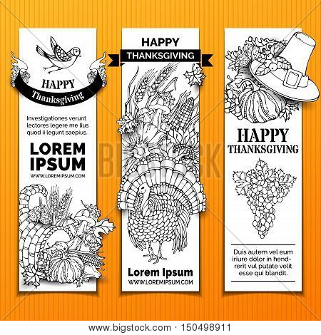Vector Paper Thanksgiving Vertical Banners Set.