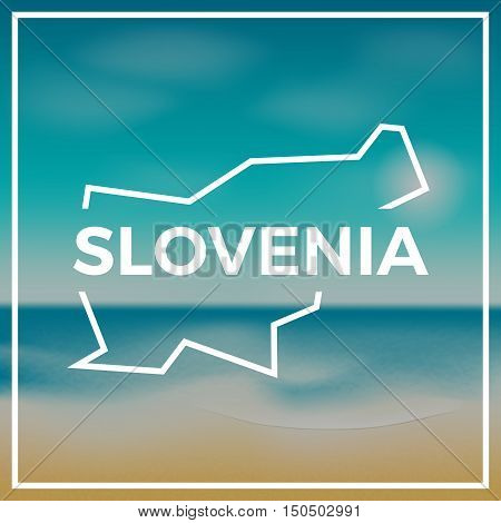 Slovenia Map Rough Outline Against The Backdrop Of Beach And Tropical Sea With Bright Sun.