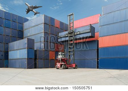 Crane lift up container box loading to cargo caontainer depot use for logistics import export.