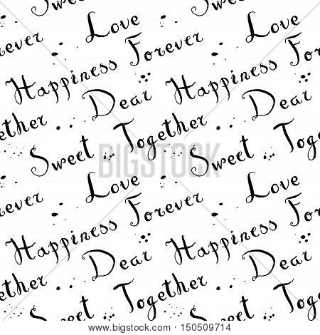 Handwritten vintage ink black cursive font pattern with splashes.
