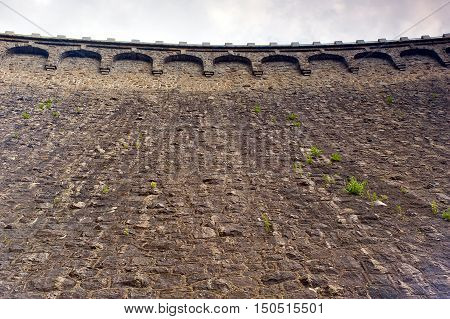 Close up of stone textures on dam wall in Pilchowice.