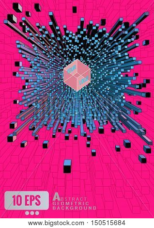 Abstract 3D geometric cube extrude on shocking pink graphic background